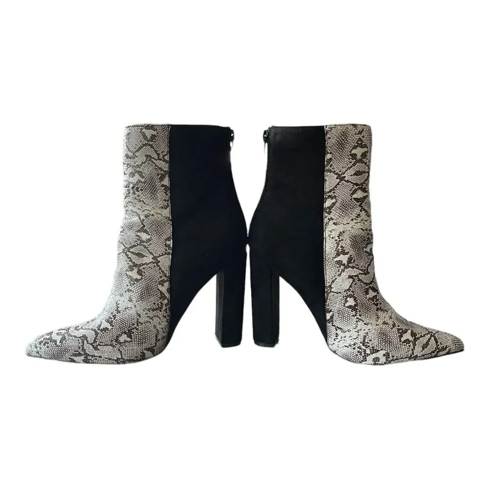 Karin Natural Snake And Black Two-Tone‎ High Heel Booties Size 8.5
